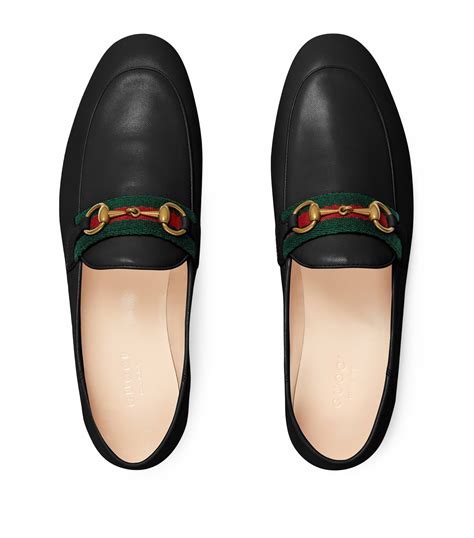 Womens Gucci black Leather Web Stripe Loafers 